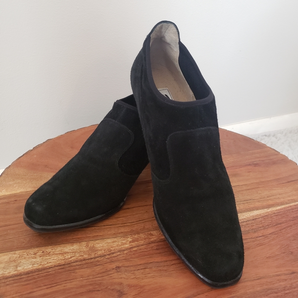 Ros Hommerson Womens Black Suede Ankle Booties Shoes SIZE 8 Block Heel‎ Leather